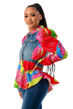 Load image into Gallery viewer, Double Collar Adjustable Tie Puff Pink Combo Long Sleeve Ruffle Jacket