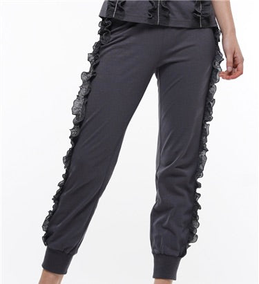 Elastic Waist Pleated Ruffle Trim Jogger Pant