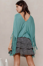 Load image into Gallery viewer, Solid Print Short Sleeves Fringe Poncho