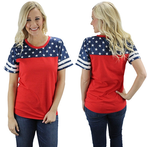 4th of July Half Sleeve Stars and Stripes Tee