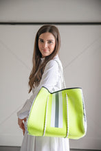 Load image into Gallery viewer, Neon Yellow and Grey Stripe Tote