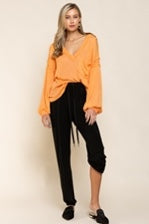 Transitional Knit Top with Balloon Sleeves