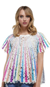 Pastel Multi Color Stripe Lace Flare Top