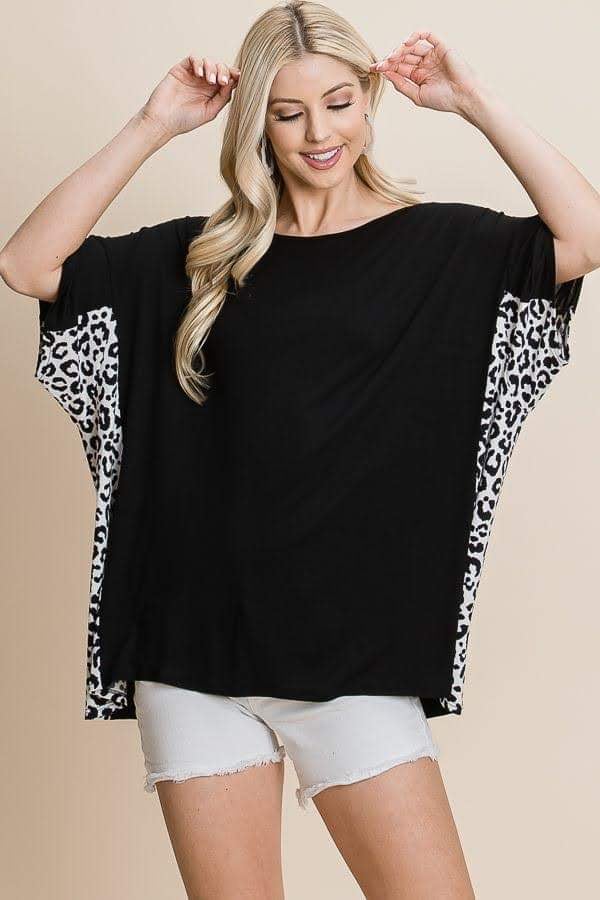 Black Top with White Animal Print on Sides