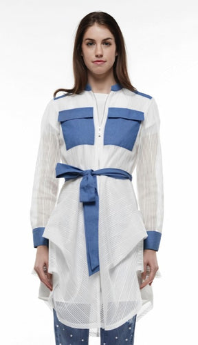 Stripe Mesh Denim Trim Jacket