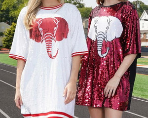 White/Crimson Red Elephant Sequin Dress