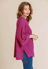 Load image into Gallery viewer, High Low Side Slit Waffle Knit Rolled Sleeve Top