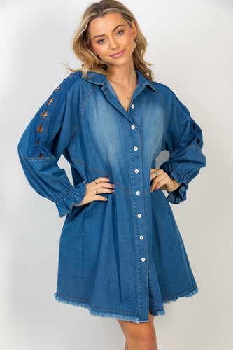 Long Sleeve Solid Woven Dress