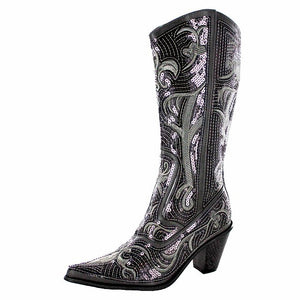 Tall Sequin and Embroidered Boots with Zipper