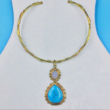 Load image into Gallery viewer, Brass Choker - Turquoise &amp; Druzy Floating Pendant