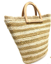Load image into Gallery viewer, Straw Bag with Frizzy Straw Top Edge