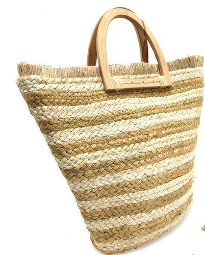 Straw Bag with Frizzy Straw Top Edge