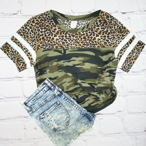 Camo Top with Design Shoulder