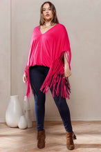 Load image into Gallery viewer, Solid Print Short Sleeves Fringe Poncho