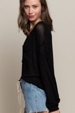 Transitional Knit Top with Balloon Sleeves
