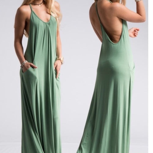 T-back Strap Maxi Dress w/ Pockets