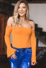 Load image into Gallery viewer, Orange Ruffle Sleeve Off The Shoulder Bodysuit