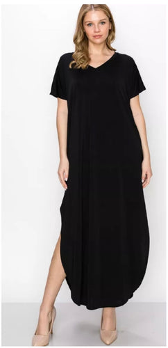 Silky Black Long Maxi with Side Splits