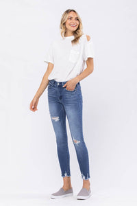 High Rise Destroy Hem Skinny Jeans