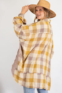 KHAKI PLAID YARN DYE OVERSIZED SHIRT DRESS