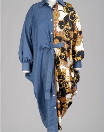 Denim and Half Designer Print Dress