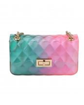 Mini Jelly Quilted Messenger Bag with Gold Chain and Turn Lock Closure