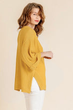 Load image into Gallery viewer, High Low Side Slit Waffle Knit Rolled Sleeve Top