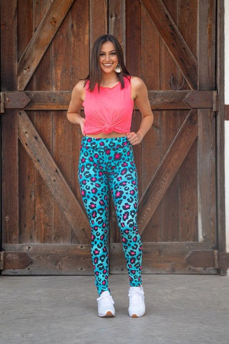 Turquoise Pink Leopard Leggings
