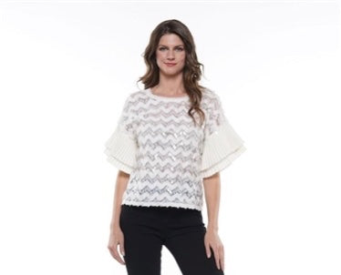 PLEATED SLEEVE METALLIC OFF WHITE TOP