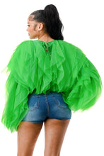 Load image into Gallery viewer, Long Sleeve Ruffle Tulle Crop Top