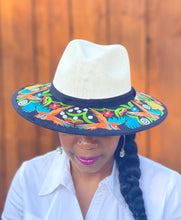 Load image into Gallery viewer, BLACK TRIM AND EXOTIC FLORAL HAND EMBROIDERY HAT