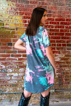 Load image into Gallery viewer, BLACK GREEN PINK TIE DYE FLUTTER DRESS WITH POCKETS