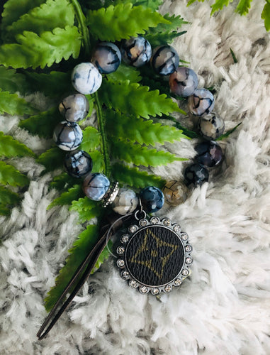 Blue Marble Beaded Upcycled Bracelet with Swarovski Crystals