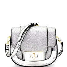 Load image into Gallery viewer, Glittered Flap Metallic Saddle Bag