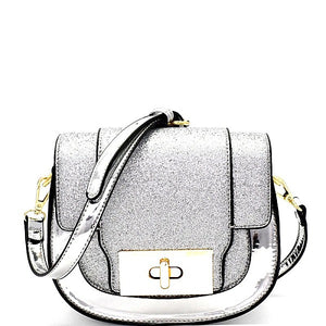 Glittered Flap Metallic Saddle Bag