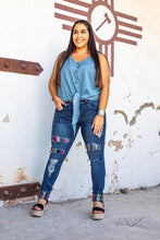 Load image into Gallery viewer, DARK WASH WITH SERAPE PATCHES JEAN