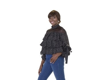 Polk A Dot Top with Sheer Neck and Tie Sleeve