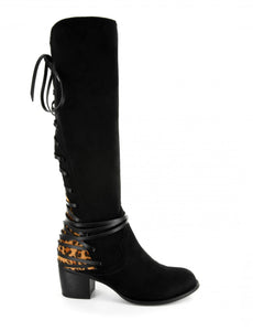 Black Boots with Leopard Tie String Back