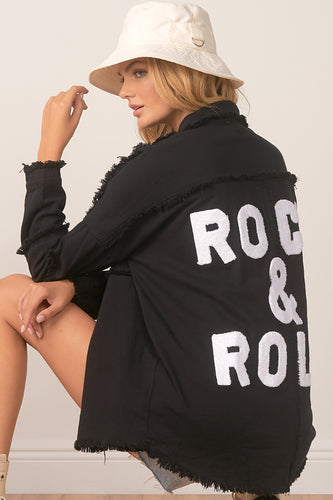 BLACK JACKET DISTRESSED BUTTON UP