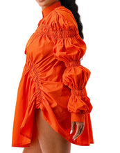 Load image into Gallery viewer, Ruched Long Puff Sleeve Mini Top Dress