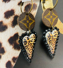 Load image into Gallery viewer, Upcycled Animal Print Heart Earrings