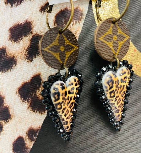 Upcycled Animal Print Heart Earrings