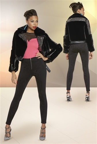Faux Leather and Fur Studded Jacket
