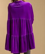 Load image into Gallery viewer, Velvet 3/4 Sleeve Collar Button Down Tunic Dress Top with Tiered Back