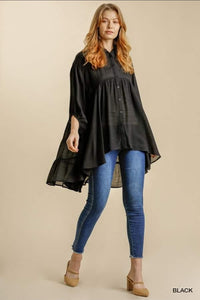 COLLAR BUTTON DOWN BACK TIERED TUNIC