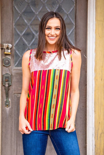 FUCHSIA SERAPE WITH ROSE GOLD SEQUINS TANK TOP