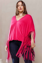 Load image into Gallery viewer, Solid Print Short Sleeves Fringe Poncho