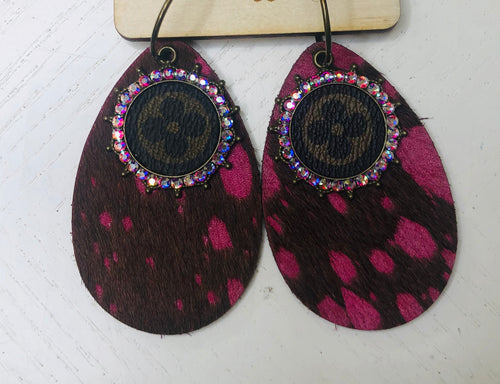 Up Cycle Pink Cow Print Tear Drop earrings