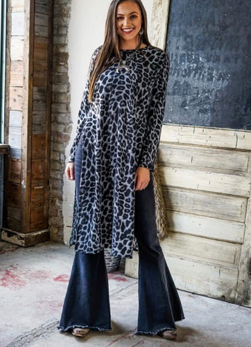 Black Leopard 3/4 Sleeve Long Tunic