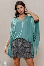 Load image into Gallery viewer, Solid Print Short Sleeves Fringe Poncho